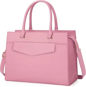 Laptop Bag for Women 15.6 inch Leather Tote Bag 2pcs Set Professional Work Bag with Envelope Clutch Bag Large Office Computer Bag Teacher Bag Shoulder Bag Satchel Purse, Pink