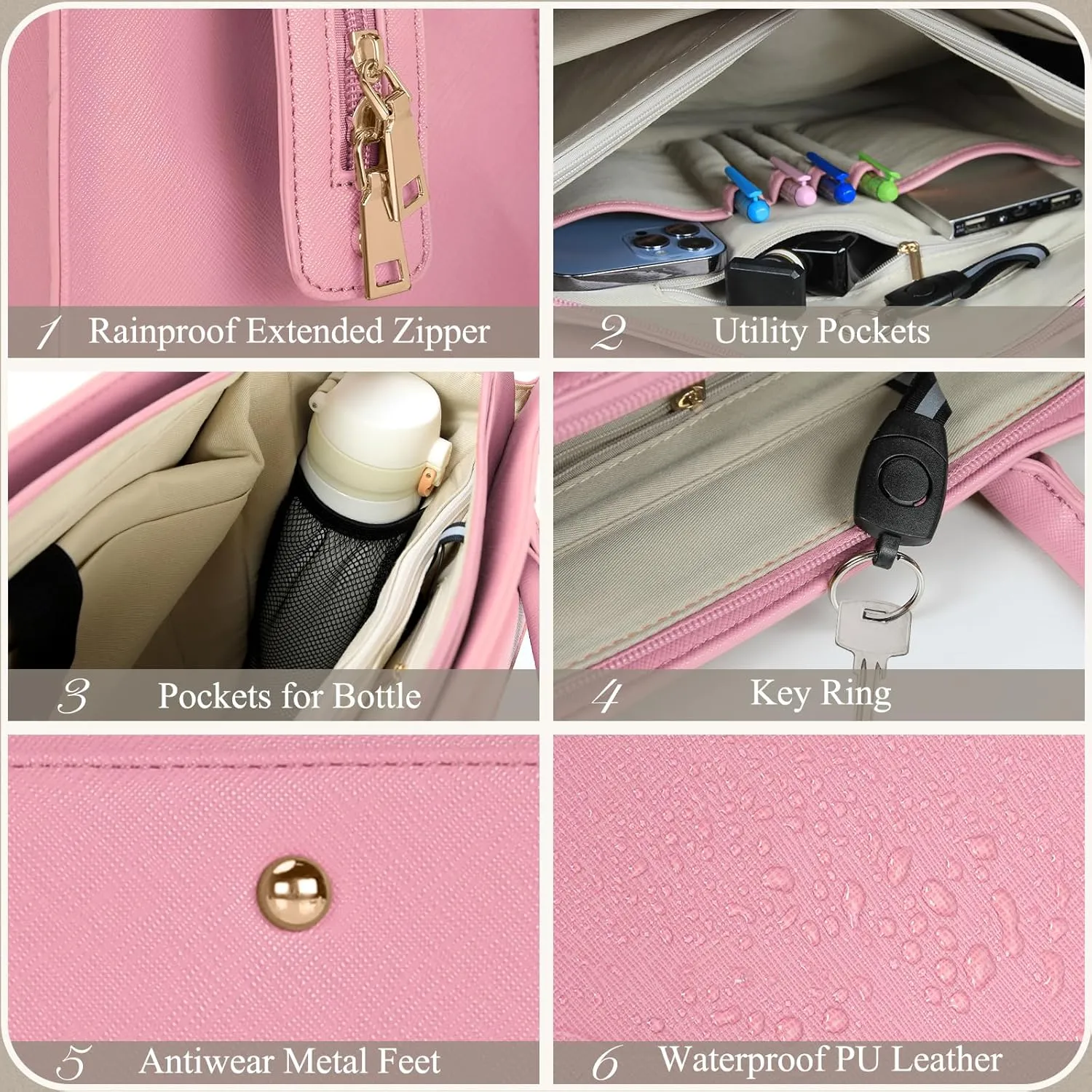 Laptop Bag for Women 15.6 inch Leather Tote Bag 2pcs Set Professional Work Bag with Envelope Clutch Bag Large Office Computer Bag Teacher Bag Shoulder Bag Satchel Purse, Pink