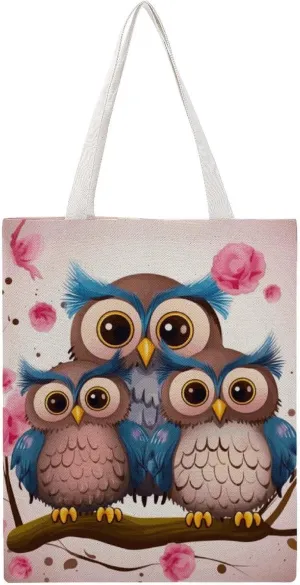 Large Canvas Shopping Bag,Cute Owls Print Cotton Tote Bag,practical Large Capacity Tote Bag,ladies Tote Bag