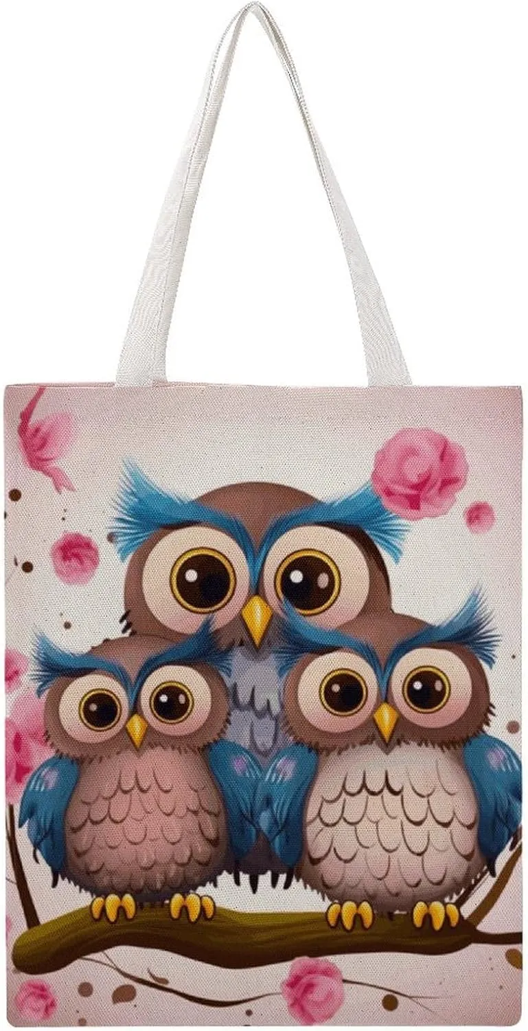 Large Canvas Shopping Bag,Cute Owls Print Cotton Tote Bag,practical Large Capacity Tote Bag,ladies Tote Bag