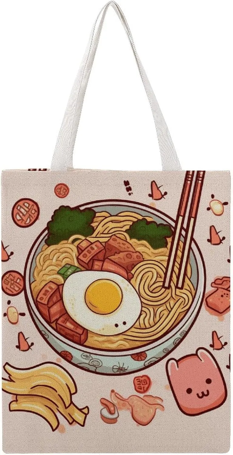 Large Canvas Shopping Bag,Delicious Sweet Ramen Print Cotton Tote Bag,practical Large Capacity Tote Bag,ladies Tote Bag