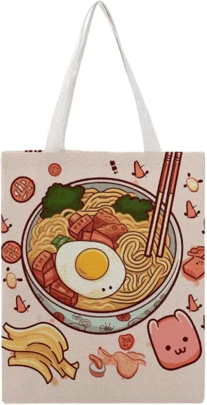 Large Canvas Shopping Bag,Delicious Sweet Ramen Print Cotton Tote Bag,practical Large Capacity Tote Bag,ladies Tote Bag