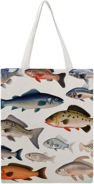 Large Canvas Shopping Bag,Different Fish Print Cotton Tote Bag,practical Large Capacity Tote Bag,ladies Tote Bag