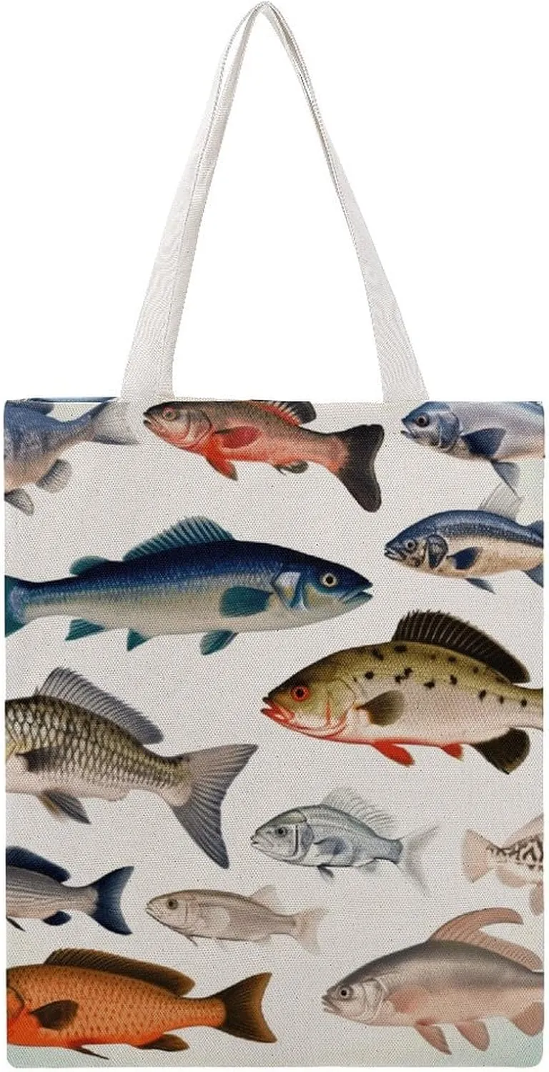 Large Canvas Shopping Bag,Different Fish Print Cotton Tote Bag,practical Large Capacity Tote Bag,ladies Tote Bag