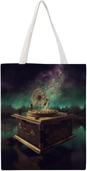 Large Canvas Shopping Bag,Dream Music Box Print Cotton Tote Bag,practical Large Capacity Tote Bag,ladies Tote Bag