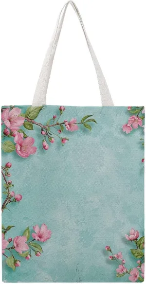 Large Canvas Shopping Bag,Light Blue Style Flowers Print Cotton Tote Bag,practical Large Capacity Tote Bag,ladies Tote Bag