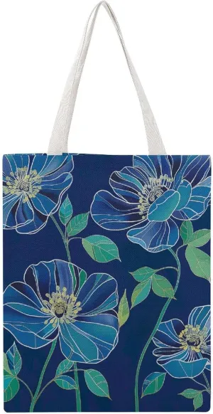 Large Canvas Shopping Bag,Simple Lines Flowers Print Cotton Tote Bag,practical Large Capacity Tote Bag,ladies Tote Bag