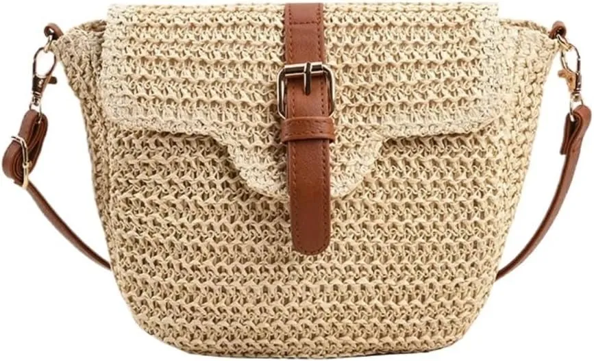 Large capacity Bag Straw Bag, Outing Messenger Bag, Beach Bag, Woven Shoulder Bag, Mobile Phone Bag Ladies shoulder Bag(White)