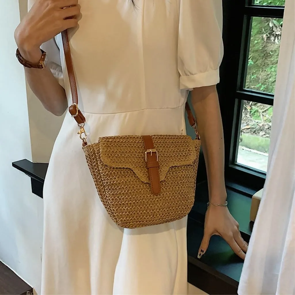 Large capacity Bag Straw Bag, Outing Messenger Bag, Beach Bag, Woven Shoulder Bag, Mobile Phone Bag Ladies shoulder Bag(White)