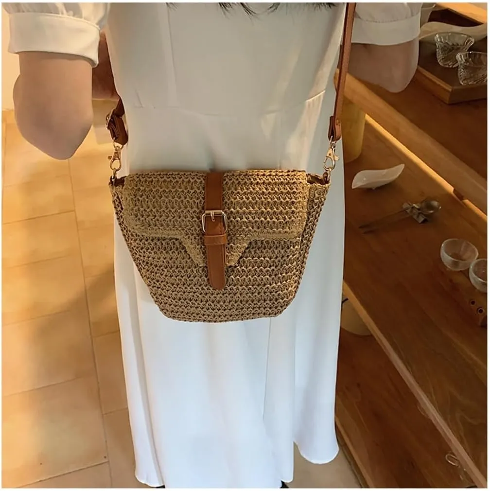 Large capacity Bag Straw Bag, Outing Messenger Bag, Beach Bag, Woven Shoulder Bag, Mobile Phone Bag Ladies shoulder Bag(White)