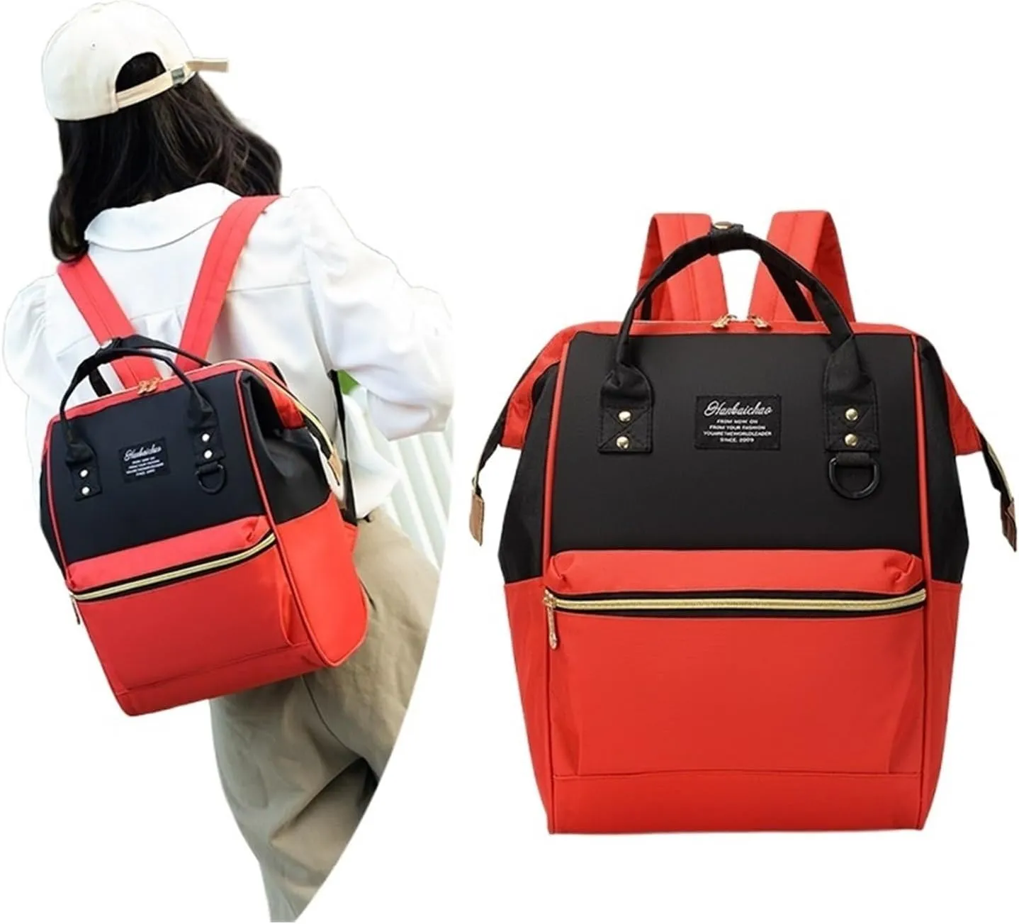 Large Capacity Outdoor Backpack With Contrasting Colors For Mother, Baby, And Mommy Bags(Blue with pink)