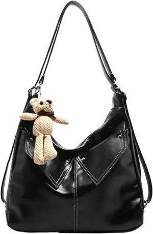 Large Capacity Soft PU Leather Tote Bag Fashion Retro Cross Body Bag Simple Practical Backpack for Women 2025