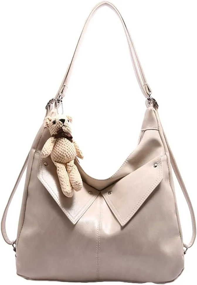 Large Capacity Soft PU Leather Tote Bag Fashion Retro Cross Body Bag Simple Practical Backpack for Women 2025