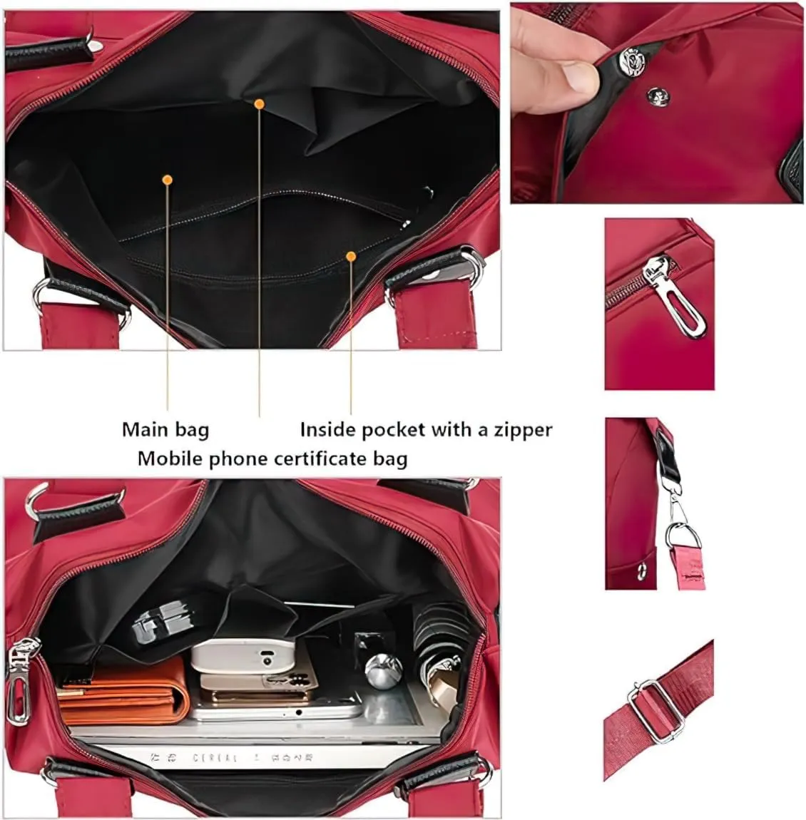 Large Capacity Waterproof Multi Pocket Nylon Shoulder Bag, Crossbody Travel Messenger Bag, Nylon Tote Bag