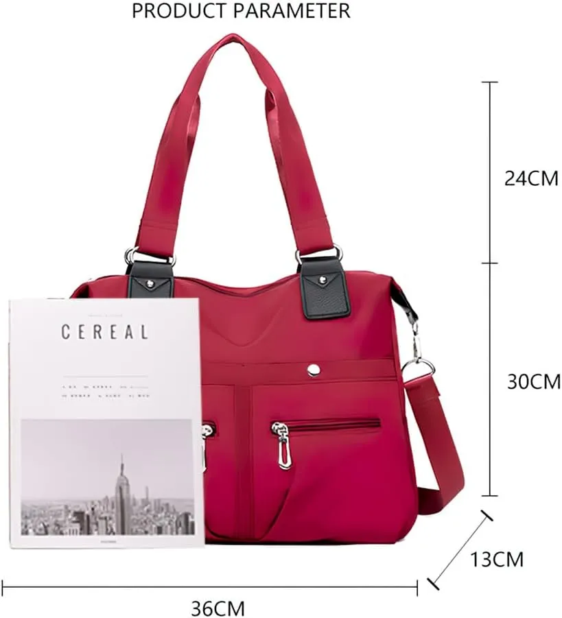 Large Capacity Waterproof Multi Pocket Nylon Shoulder Bag, Crossbody Travel Messenger Bag, Nylon Tote Bag