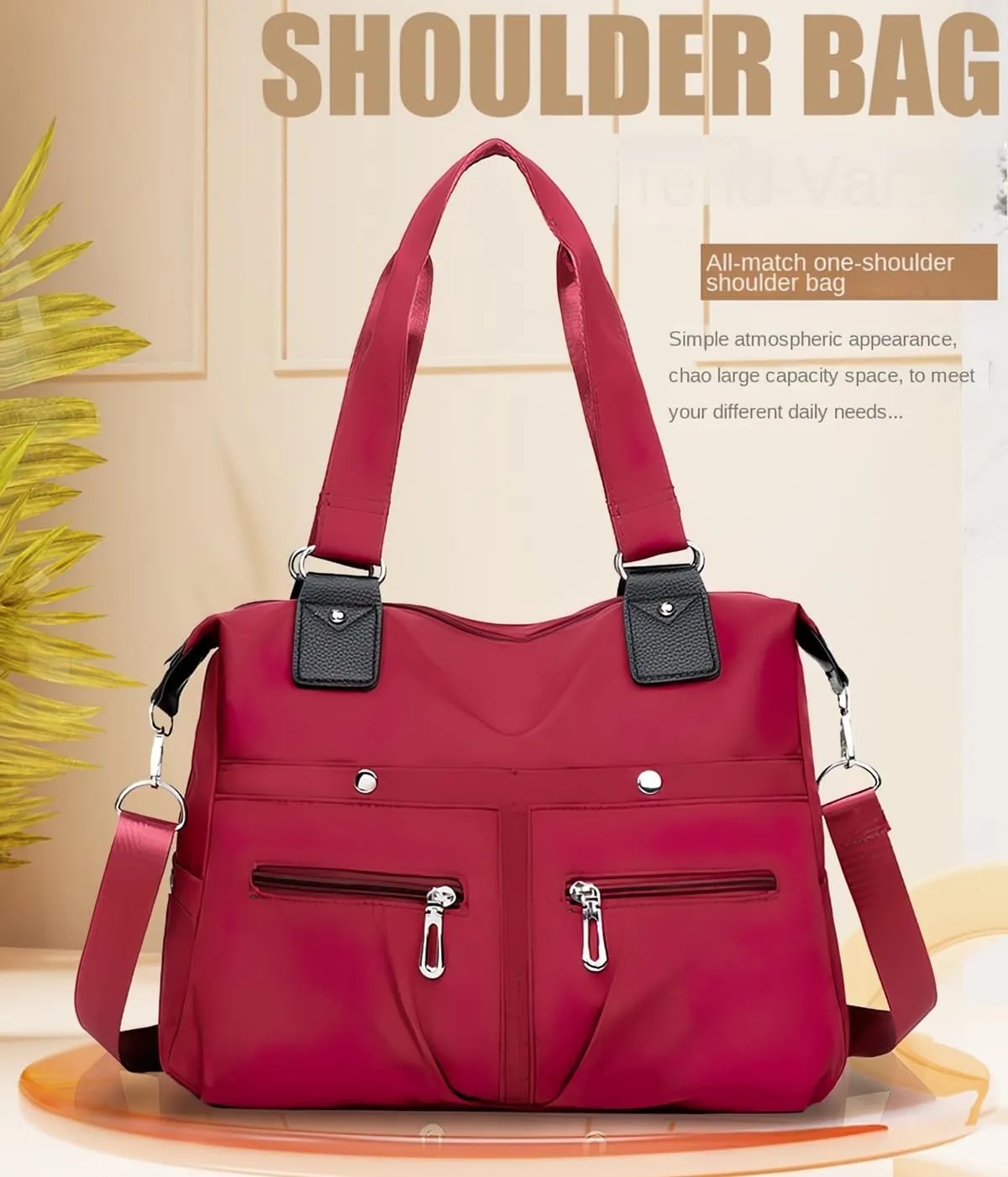 Large Capacity Waterproof Multi Pocket Nylon Shoulder Bag, Crossbody Travel Messenger Bag, Nylon Tote Bag