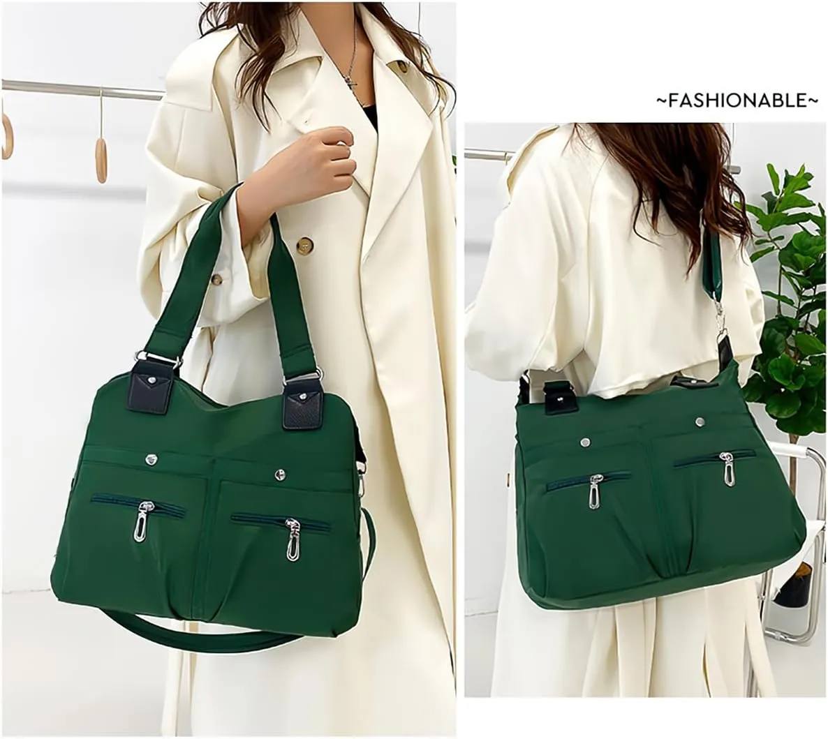 Large Capacity Waterproof Multi Pocket Nylon Shoulder Bag, Crossbody Travel Messenger Bag, Nylon Tote Bag