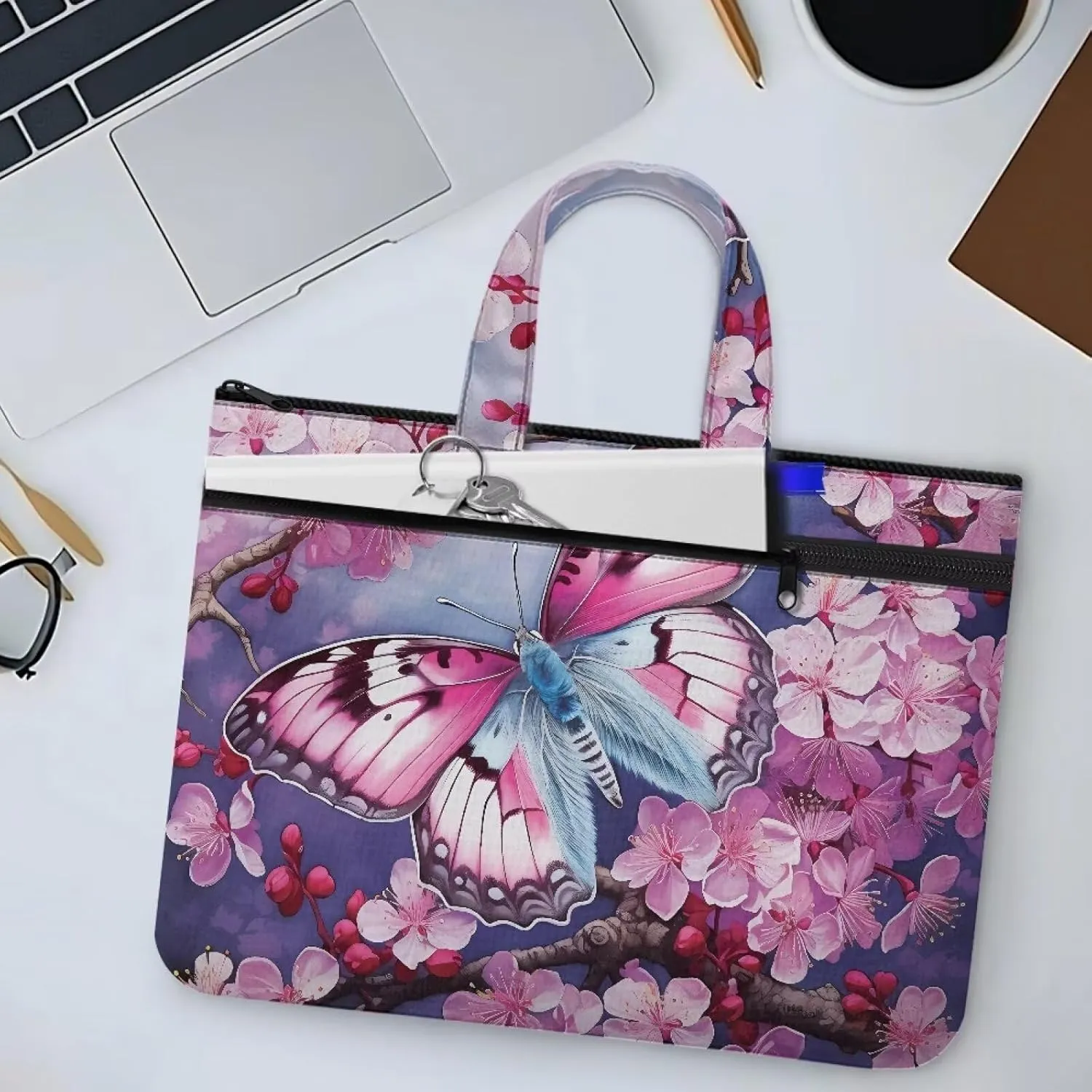 Large Document Pouch with Zipper Lightweight Tote Art Bag Reusable Filing Folder for School Office