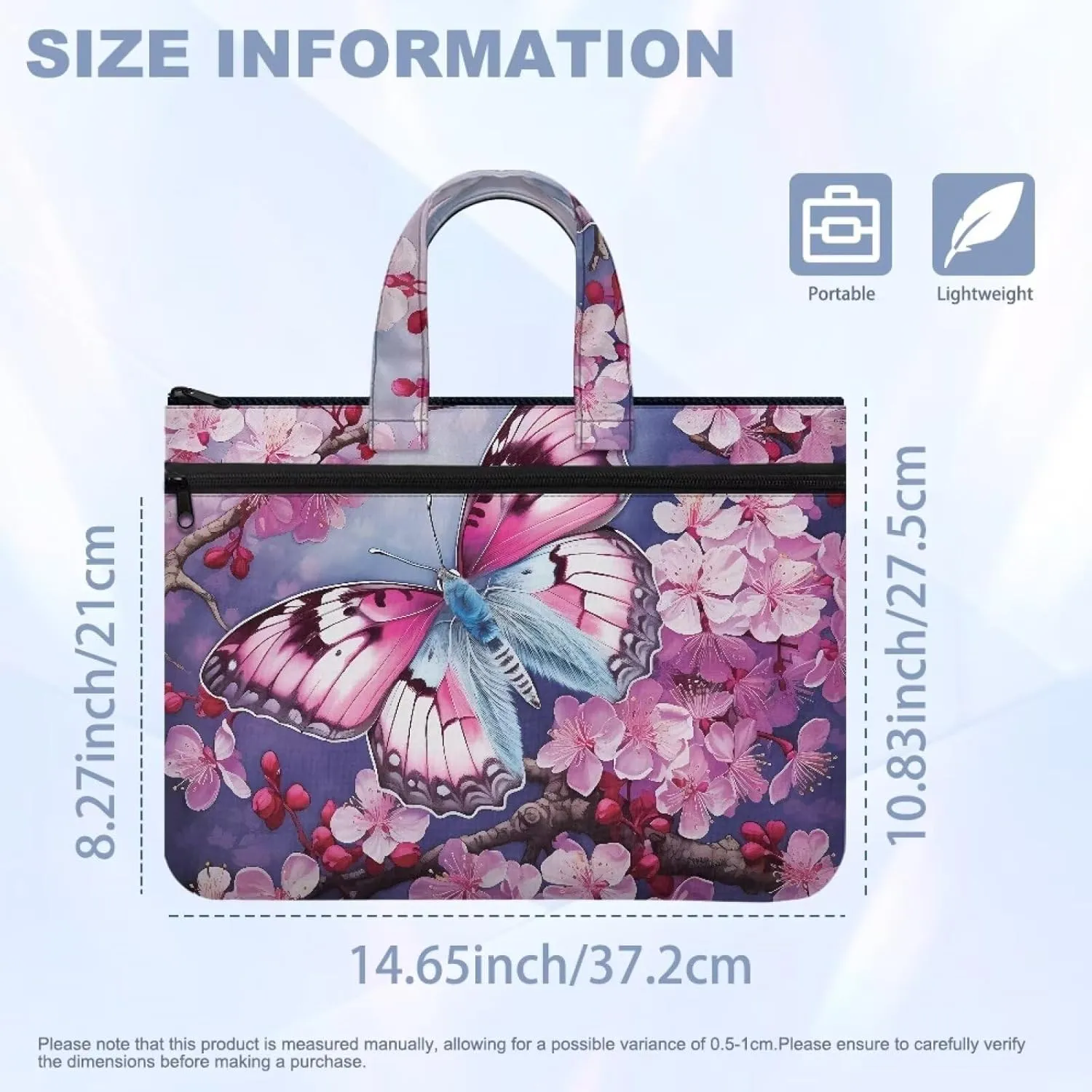 Large Document Pouch with Zipper Lightweight Tote Art Bag Reusable Filing Folder for School Office