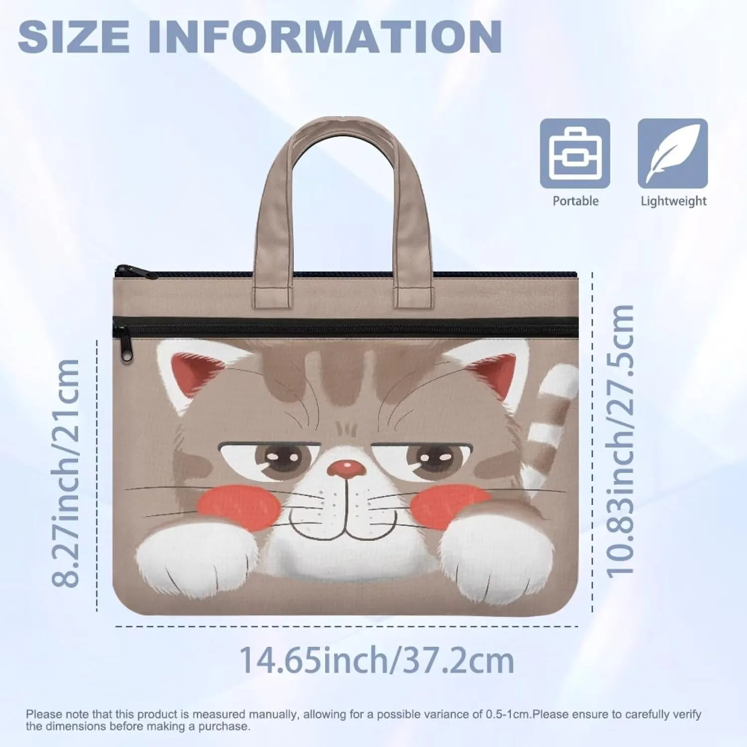 Large Document Pouch with Zipper Lightweight Tote Art Bag Reusable Filing Folder for School Office