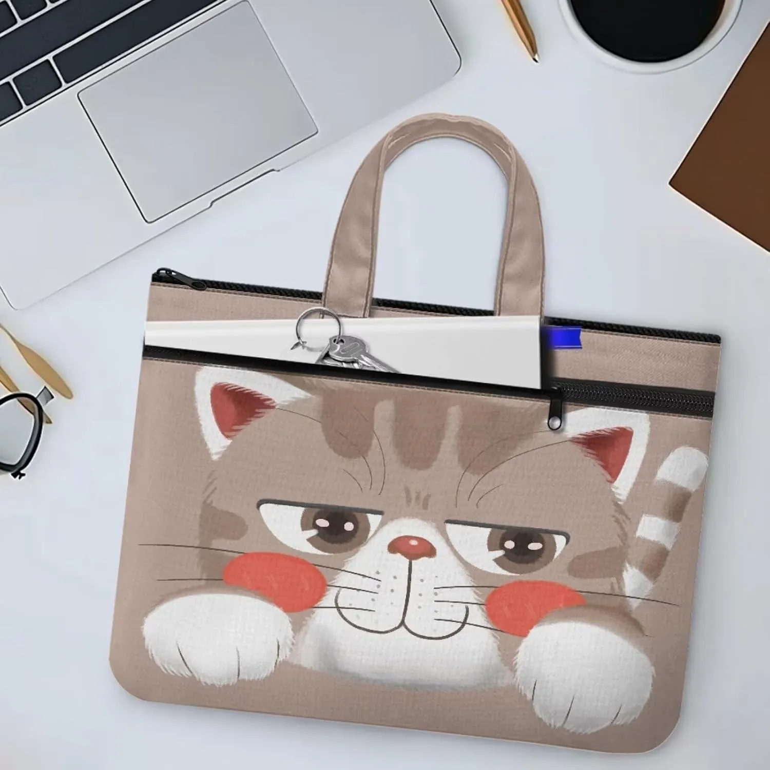 Large Document Pouch with Zipper Lightweight Tote Art Bag Reusable Filing Folder for School Office