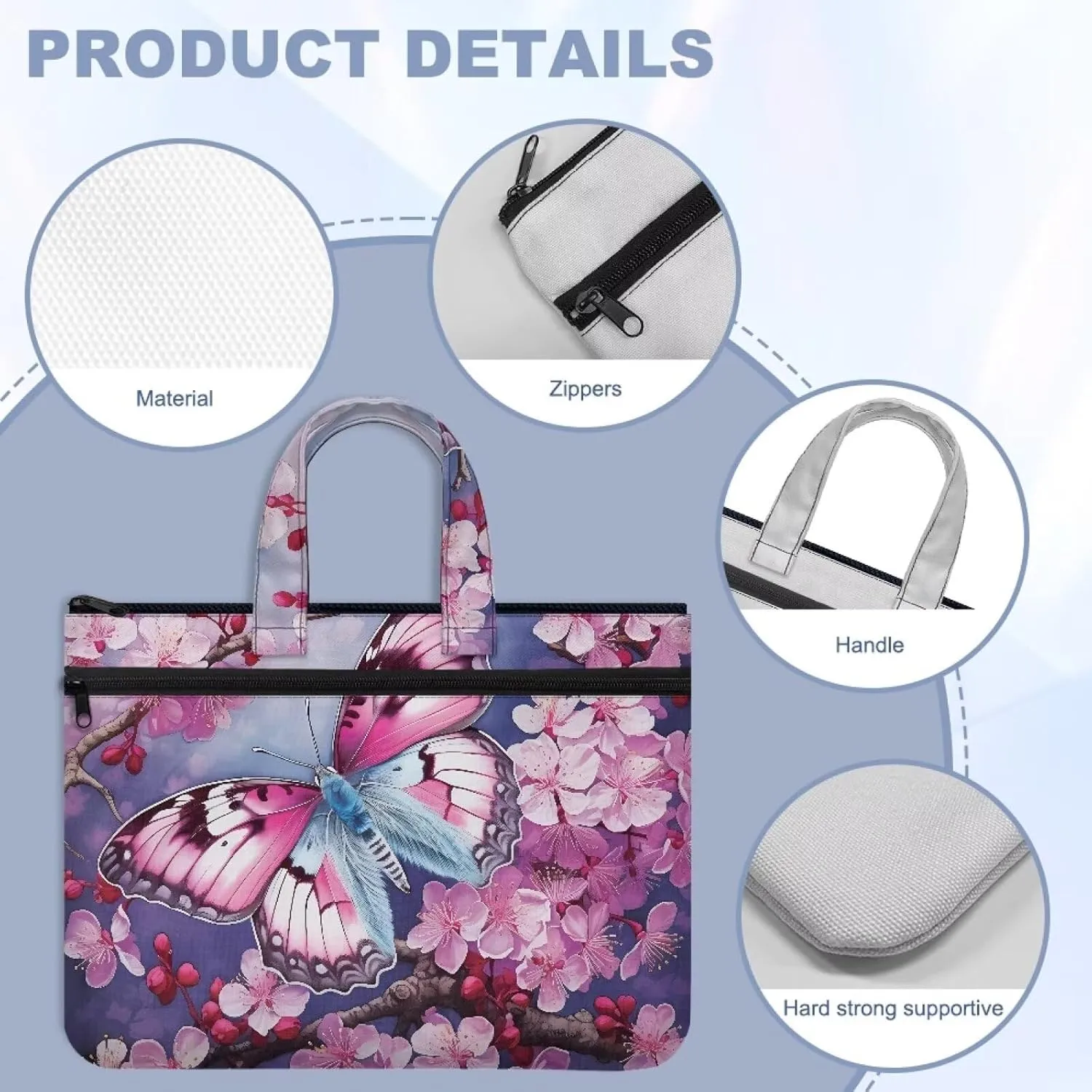 Large Document Pouch with Zipper Lightweight Tote Art Bag Reusable Filing Folder for School Office