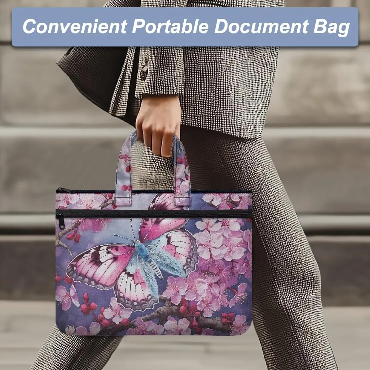 Large Document Pouch with Zipper Lightweight Tote Art Bag Reusable Filing Folder for School Office
