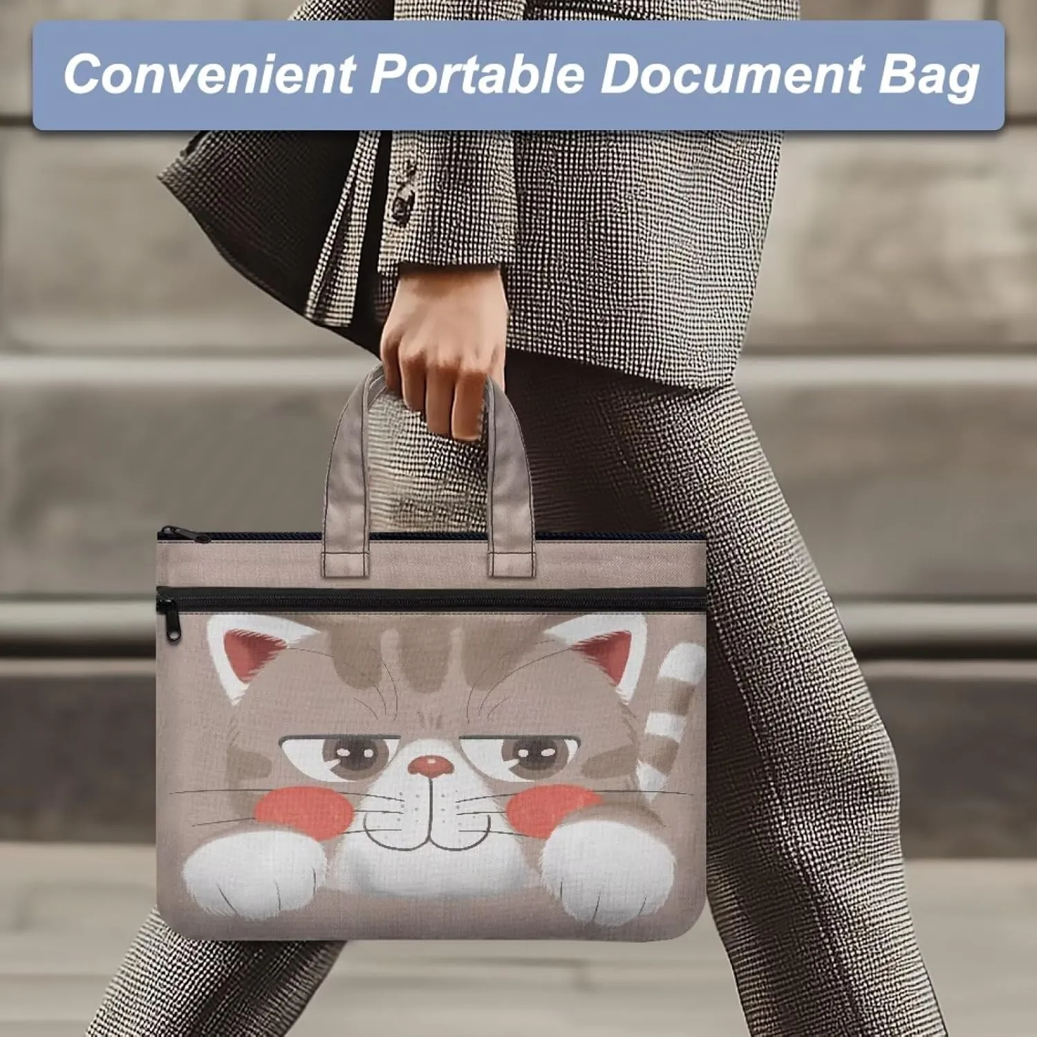 Large Document Pouch with Zipper Lightweight Tote Art Bag Reusable Filing Folder for School Office