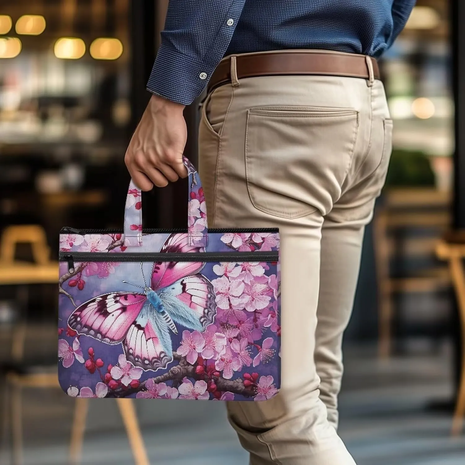 Large Document Pouch with Zipper Lightweight Tote Art Bag Reusable Filing Folder for School Office