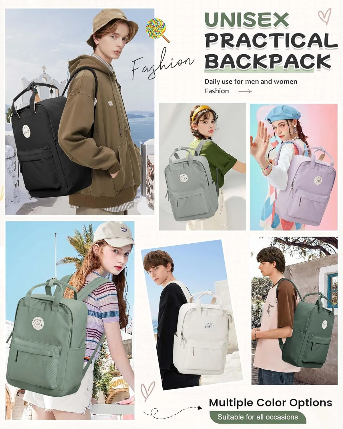 Large Olive Green Cute School Backpack with Laptop Compartment Small Travel Laptop Backpack for Women Men Waterproof College Backpack Simple School Bag for Teens Girls Boys