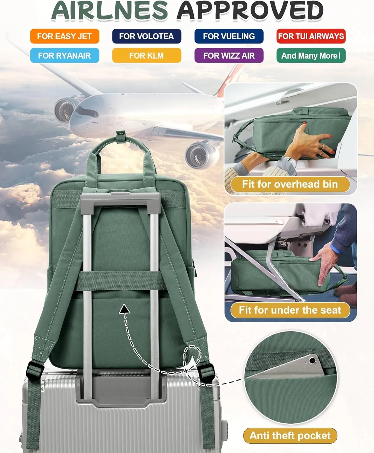 Large Olive Green Cute School Backpack with Laptop Compartment Small Travel Laptop Backpack for Women Men Waterproof College Backpack Simple School Bag for Teens Girls Boys