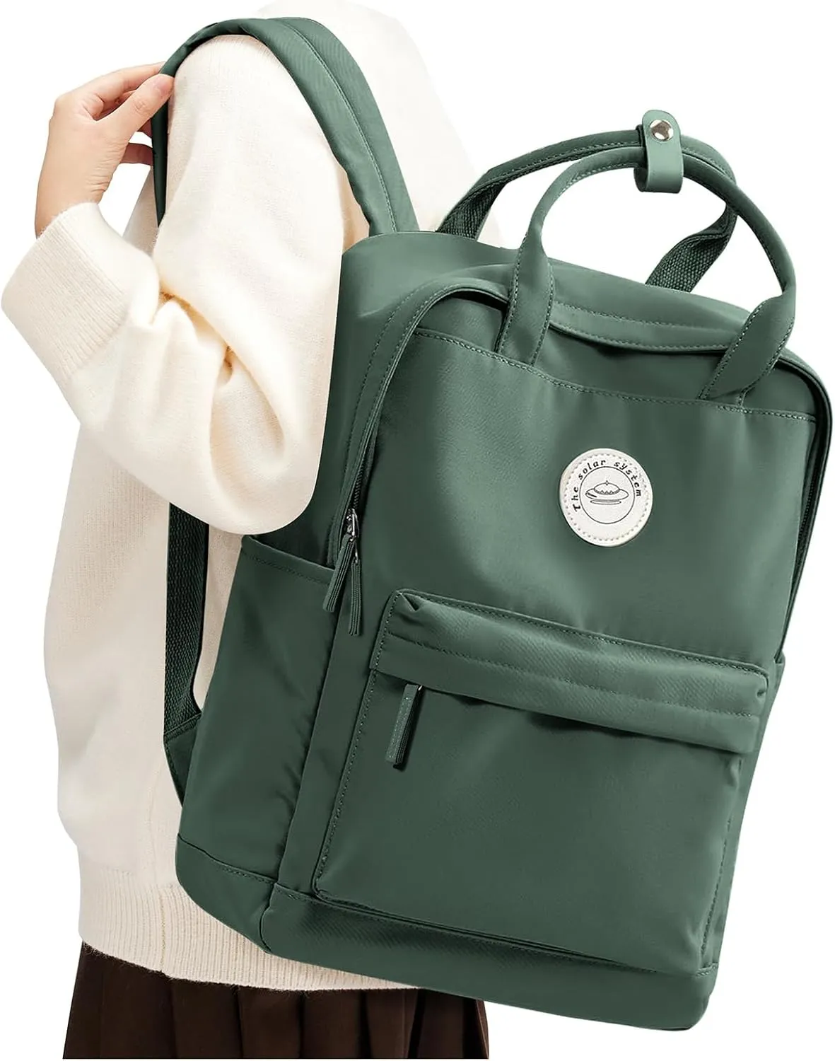 Large Olive Green Cute School Backpack with Laptop Compartment Small Travel Laptop Backpack for Women Men Waterproof College Backpack Simple School Bag for Teens Girls Boys