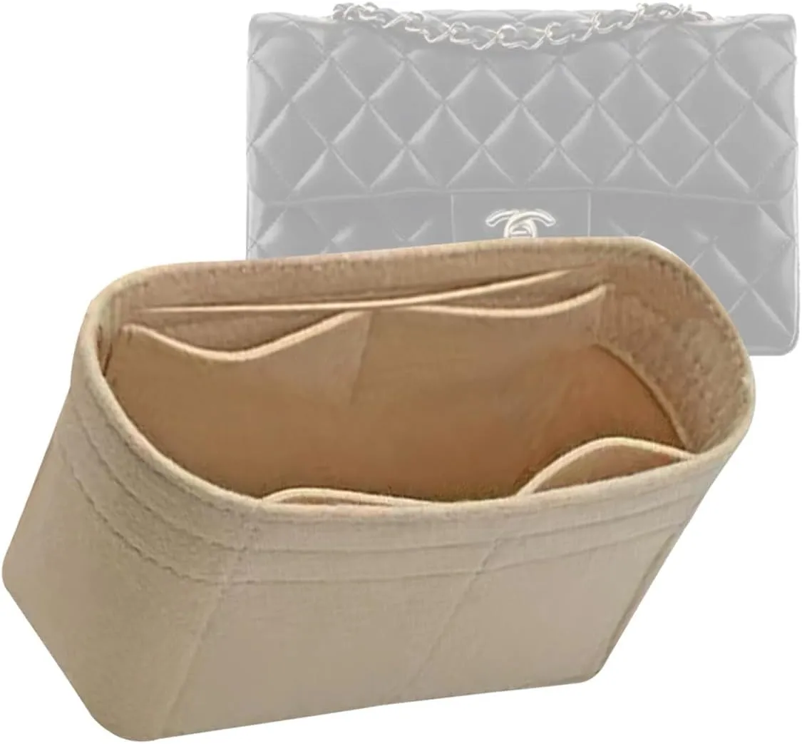 Lckaey Bag Organizer for Chanel bag Classic Flap cf jumbo bag Purse Insert - Handbag Felt Insert Y069Khaki-mini