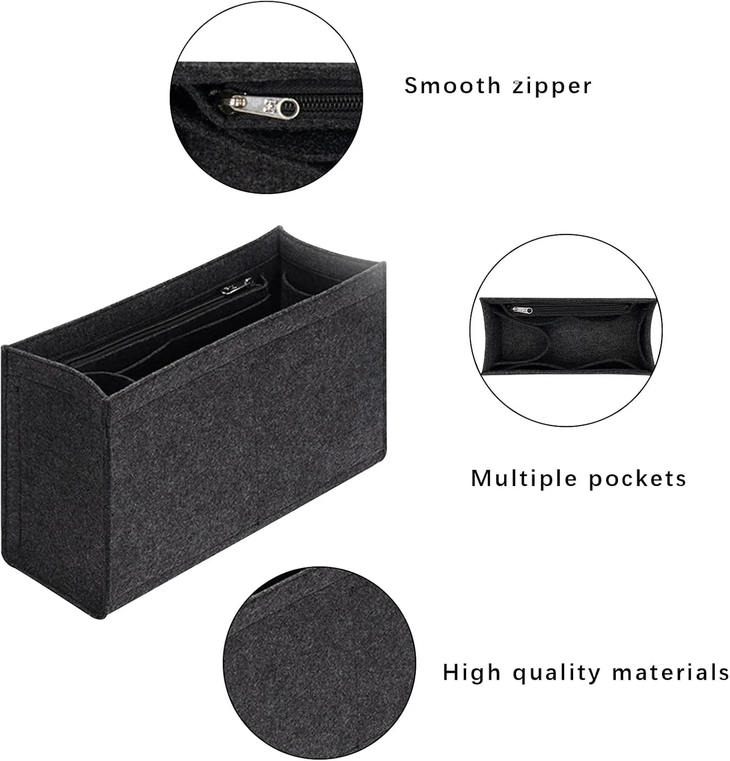 Lckaey purse insert organizer for small tote bag Felt insert Y065black-S