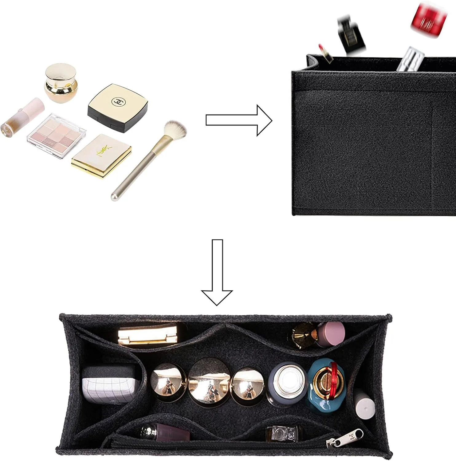 Lckaey purse insert organizer for small tote bag Felt insert Y065black-S