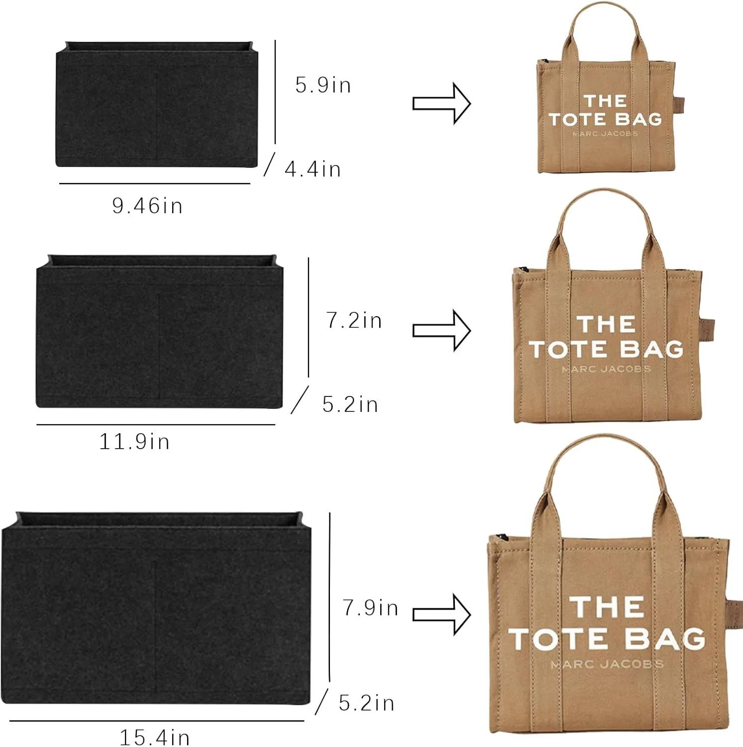 Lckaey purse insert organizer for small tote bag Felt insert Y065black-S
