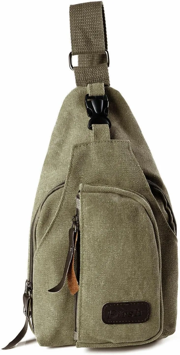 Leather Sling Bag with USB Charging Port, Large Men's Crossbody Shoulder Bag Travel Sling Chest Bag, Green Style D