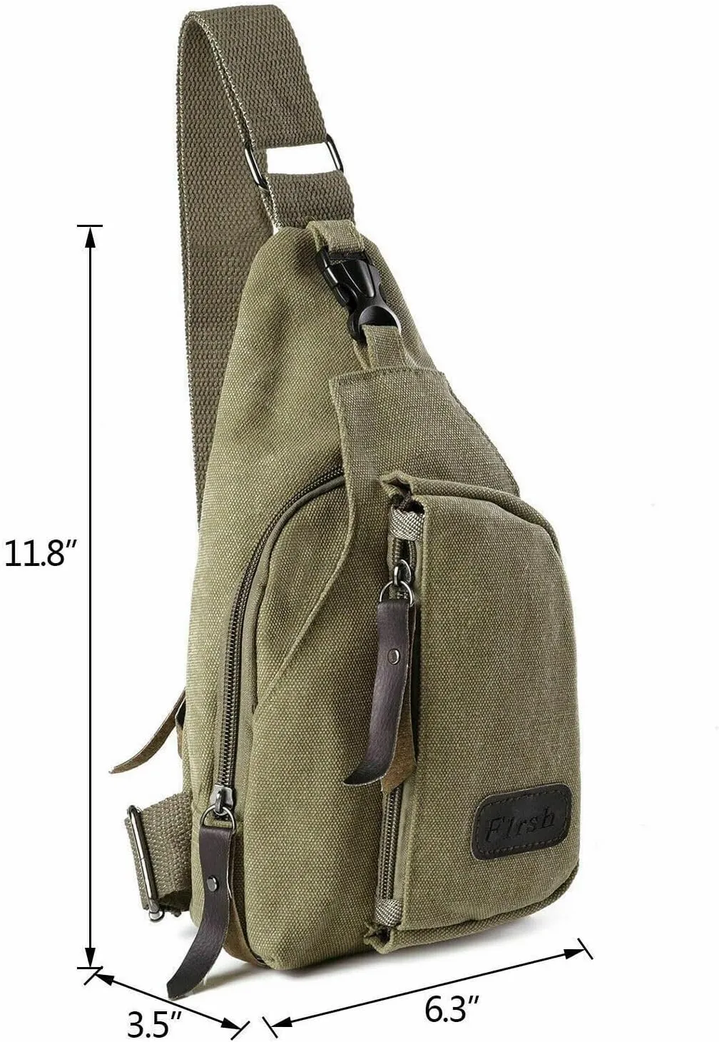 Leather Sling Bag with USB Charging Port, Large Men's Crossbody Shoulder Bag Travel Sling Chest Bag, Green Style D