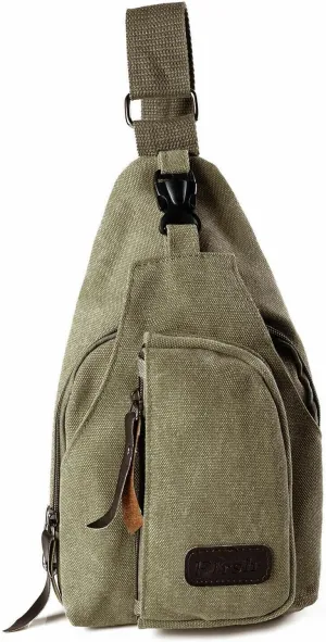 Leather Sling Bag with USB Charging Port, Large Men's Crossbody Shoulder Bag Travel Sling Chest Bag, Green Style D
