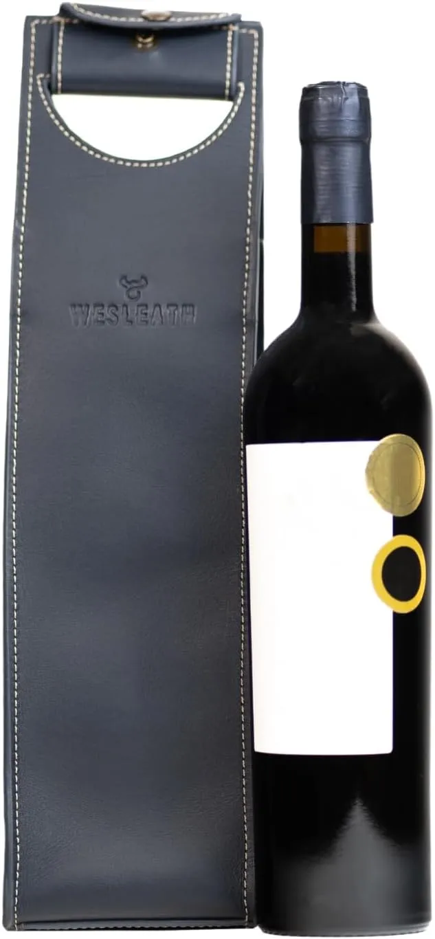 Leather Tote Wine Carrier Bag | Premium Quality Single Bottle Carry with Strong Handles, Full Grain Leather & Metal Buckle - Protective Carrier for Picnic, Wine Champagne Gift Bag in Marine Blue