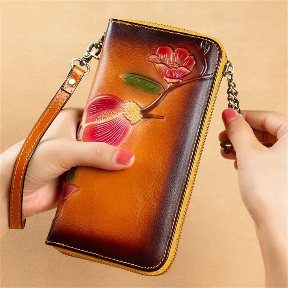 Leather Wallet Leather Women's Wallet Fashion Retro Long Purse Clutch Suitable for Women's Portable Large Capacity Coin Pocket Large Capacity (A,19 X 2 X 10cm)