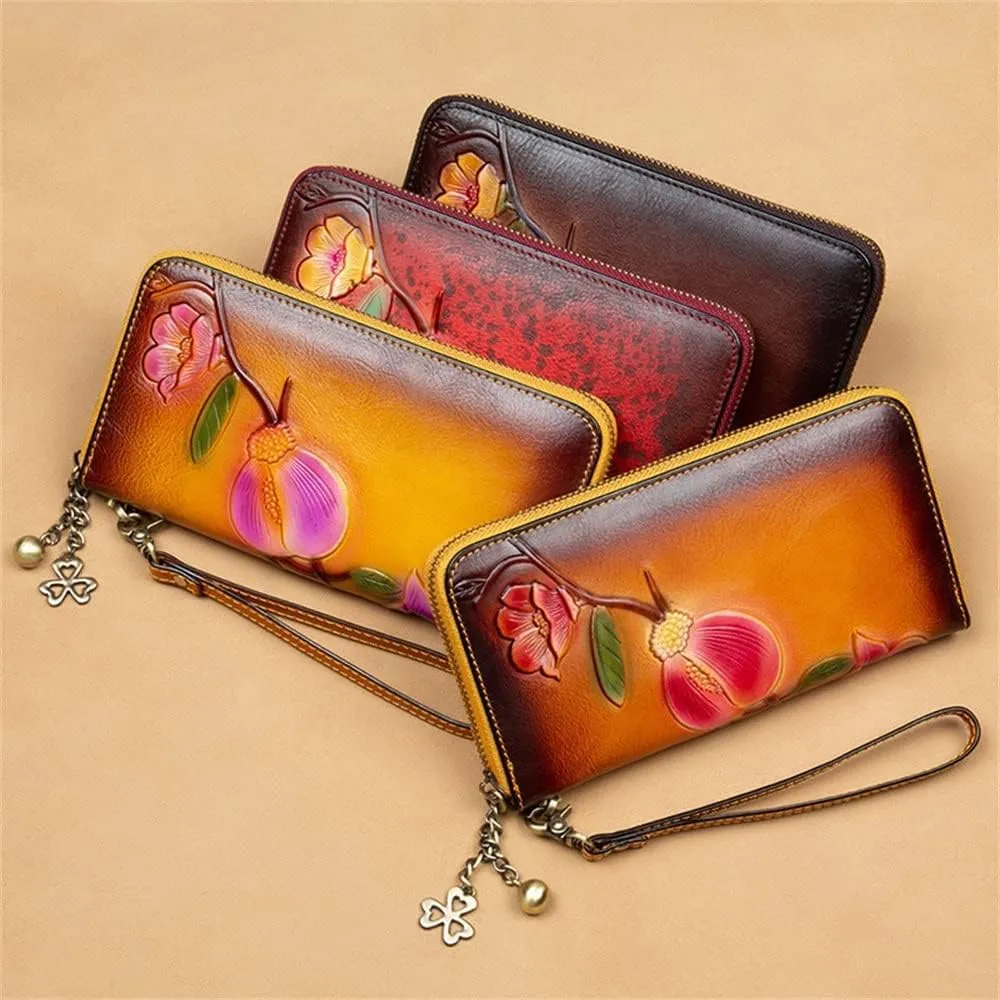 Leather Wallet Leather Women's Wallet Fashion Retro Long Purse Clutch Suitable for Women's Portable Large Capacity Coin Pocket Large Capacity (A,19 X 2 X 10cm)