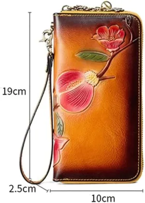 Leather Wallet Leather Women's Wallet Fashion Retro Long Purse Clutch Suitable for Women's Portable Large Capacity Coin Pocket Large Capacity (C,19 X 2 X 10cm)