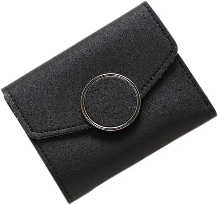 Leather Wallet Leather Women's Wallet Small Bi-fold Short Purse Clutch for Ladies and Girls Large Capacity Coin Pocket Birthday Gift Large Capacity (Black,9cm)