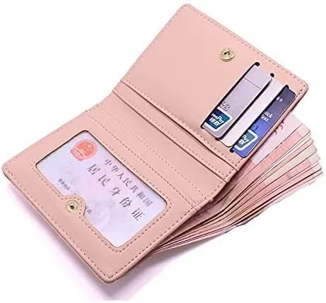 Leather Wallet Pu Leather Women's Wallet Fashion Short Purse Clutch for Girls Students Large Capacity Portable Coin Pocket Large Capacity (Gr,9x11cm)