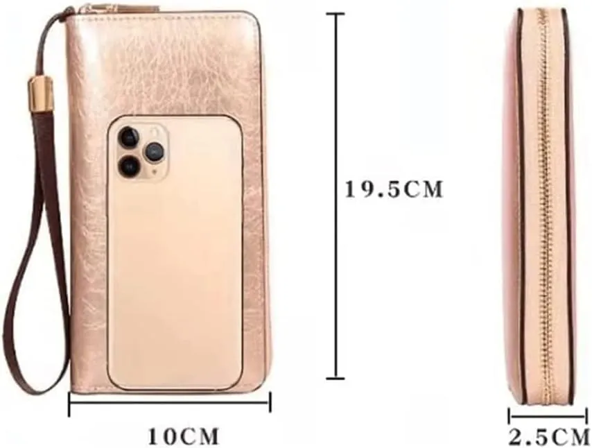 Leather Wallet Pu Leather Women's Wallet Large Capacity Long Zipper Purse Clutch for Women's Fashion Vintage Leather Coin Pocket Large Capacity (Pu,10x19.5cm)