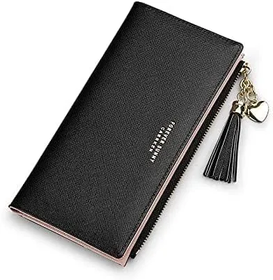 Leather Wallet Women's Pu Leather Wallet Long Large Capacity Zipper Purse Clutch for Ladies Girls Fashion Tassel Coin Holder Large Capacity (Re,10x19cm)