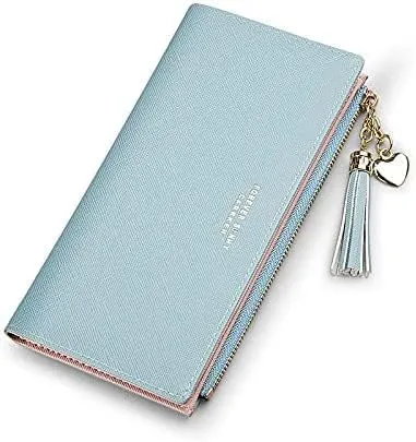 Leather Wallet Women's Pu Leather Wallet Long Large Capacity Zipper Purse Clutch for Ladies Girls Fashion Tassel Coin Holder Large Capacity (Re,10x19cm)