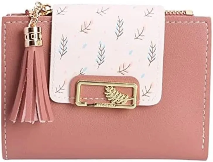 Leather Wallet Women's Pu Leather Wallet Short Mini Fringe Zipper Purse Clutch for Girls Slim Coin Pocket Large Capacity Card Holder Large Capacity (Pk 1,9.7x11.6cm)