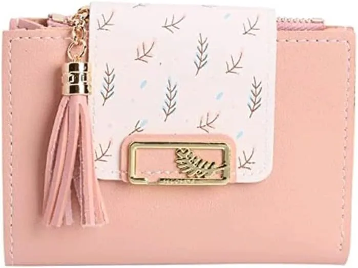Leather Wallet Women's Pu Leather Wallet Short Mini Fringe Zipper Purse Clutch for Girls Slim Coin Pocket Large Capacity Card Holder Large Capacity (Pk,9.7x11.6cm)